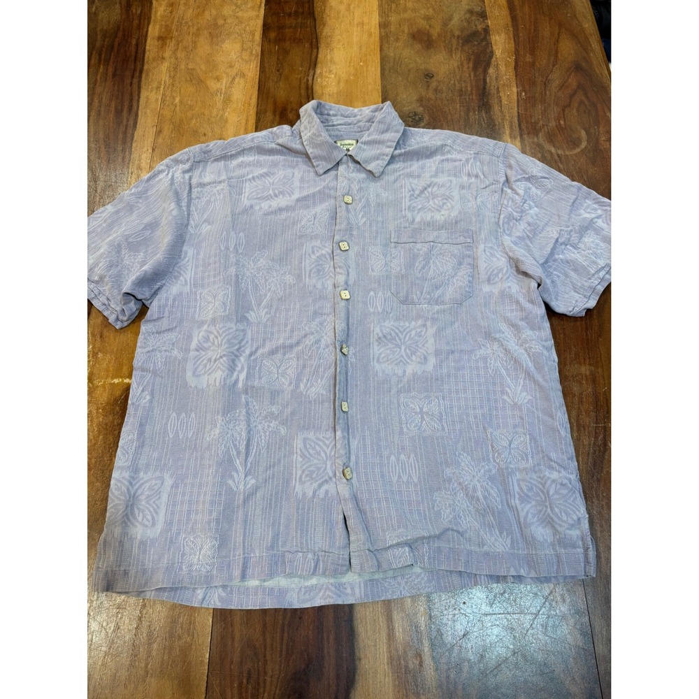 Jamaica Jaxx mens Large silk jacquard tropical camp shirt lavender blue hawaiian